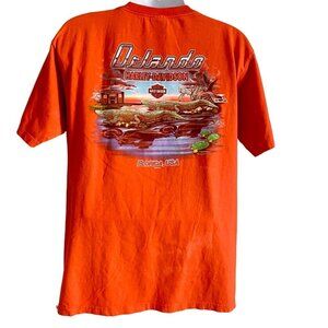 Harley Davidson Orange Orlando FL Men's Graphic Short Sleeve Tee Shirt XL
